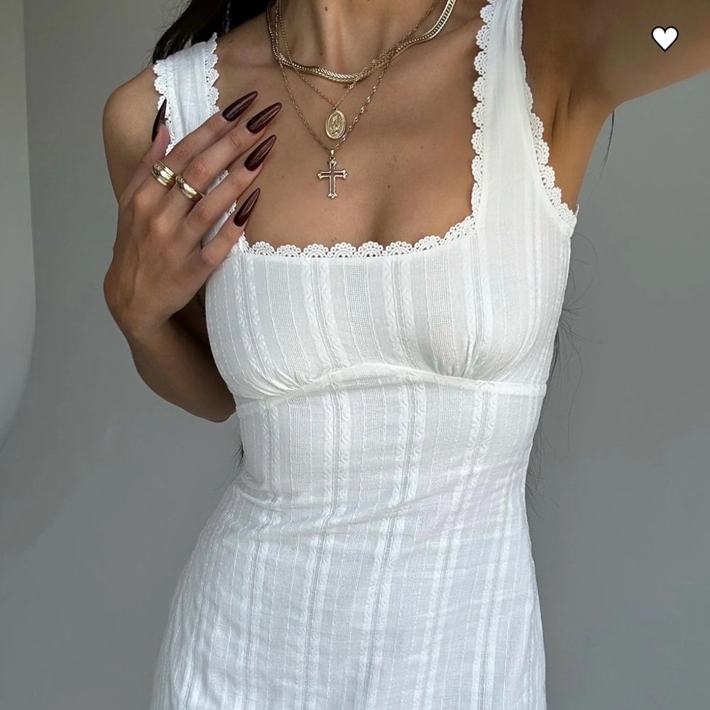 Princess Polly White Lace-Trim Midi Dress